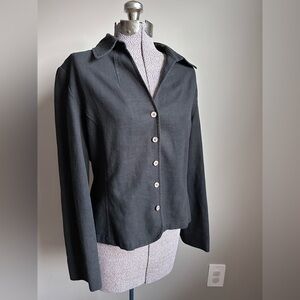 Linen blend Women's Black Button-Up blazer Jacket summer lightweight timeless